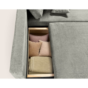 Miro - Canapé d'angle droit 4 places convertible avec coffre en velours texturé - Gris