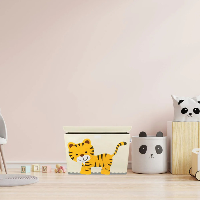Boîte de rangement en tissu pour enfant grand modèle "Tigre" avec couvercle Lifeney