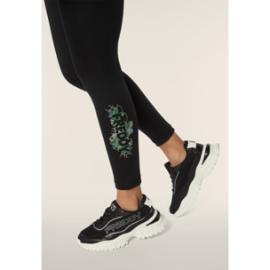 Leggings 7/8 vita alta in tessuto tecnico con logo floreale