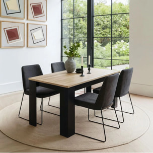 Mesa de comedor fija en negro y roble canadian 140X80 cm Naya Negro - Roble Canadian