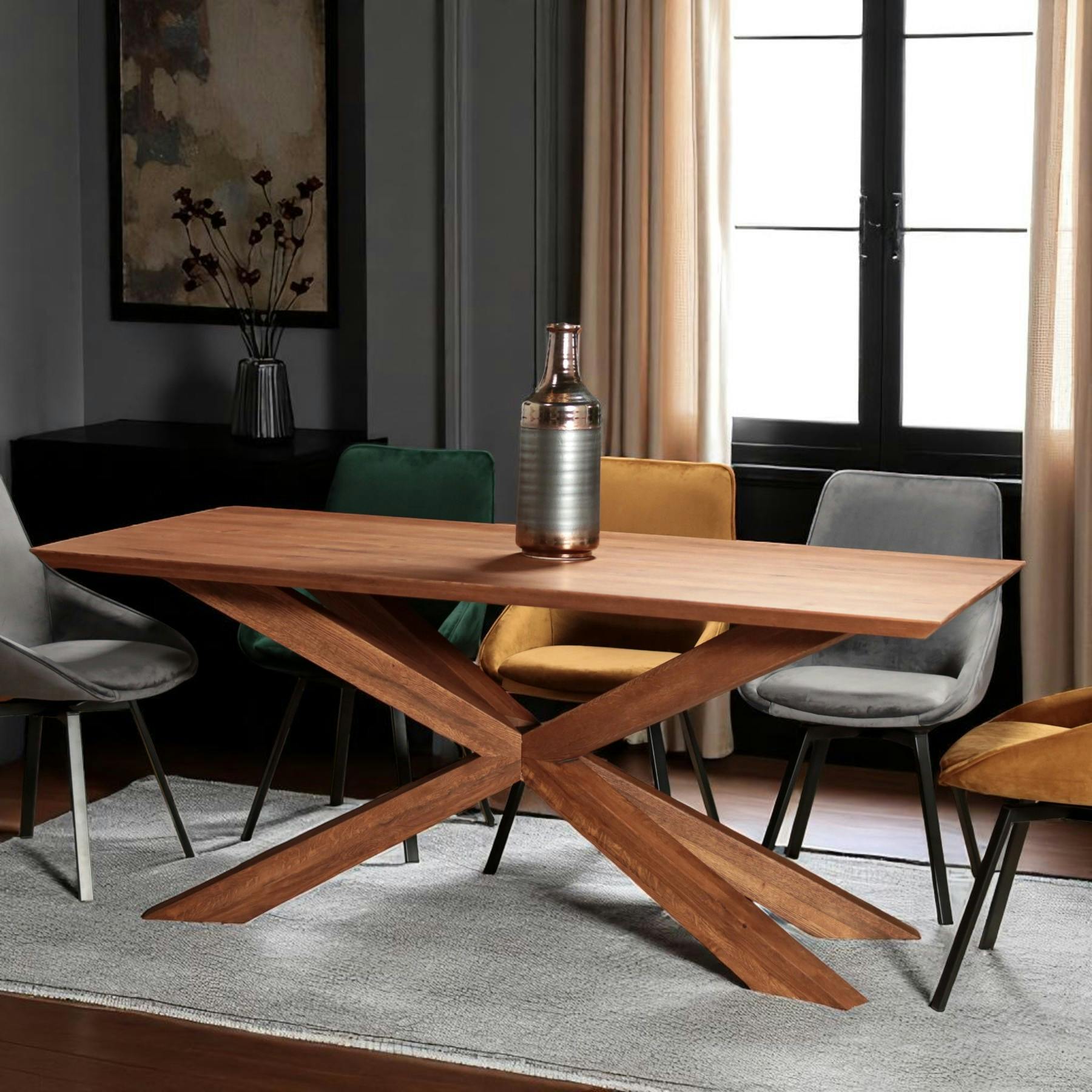 Table en chêne 180 cm pied mikado OKA