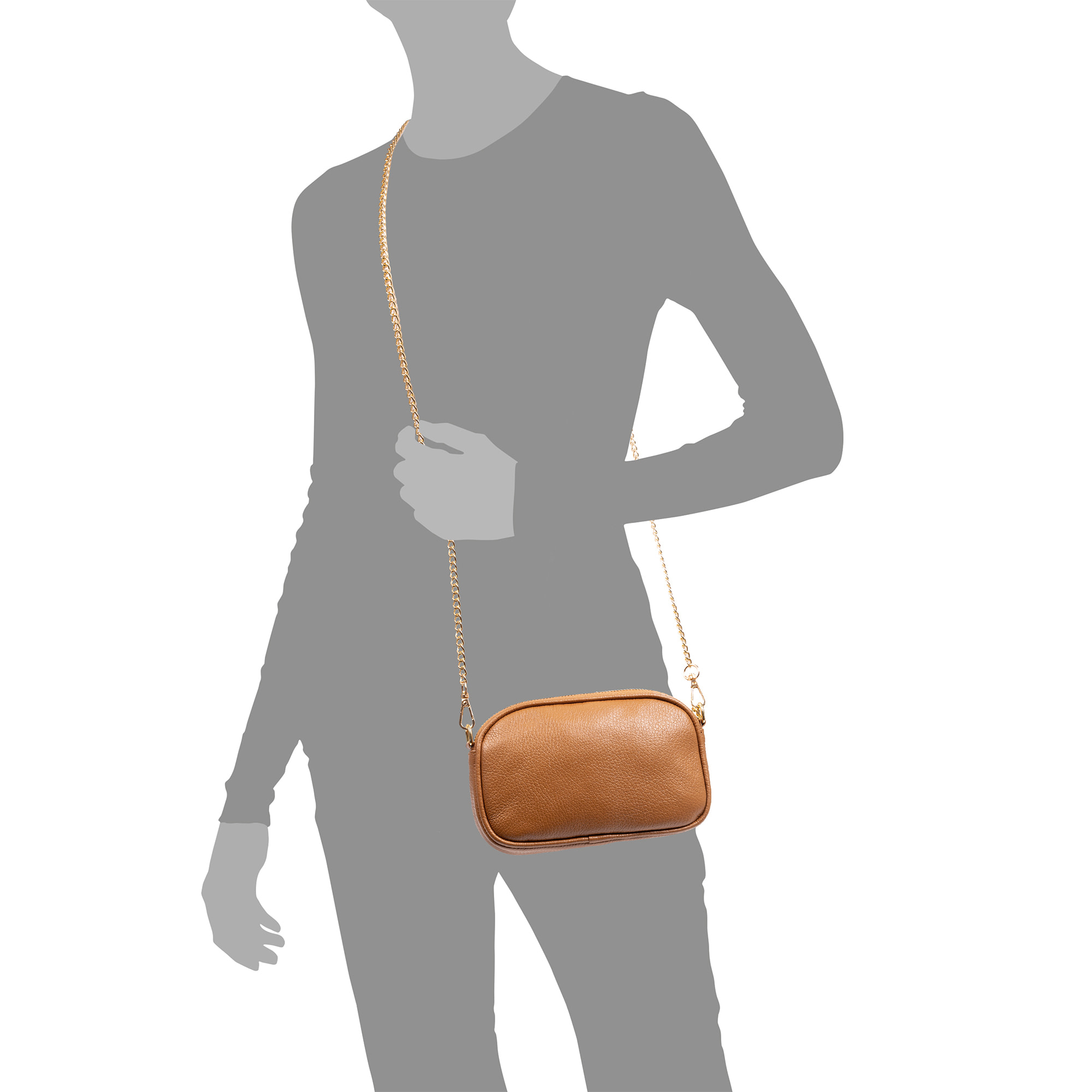 Asola bolso bandolera, de piel auténtica acabado dollaro.