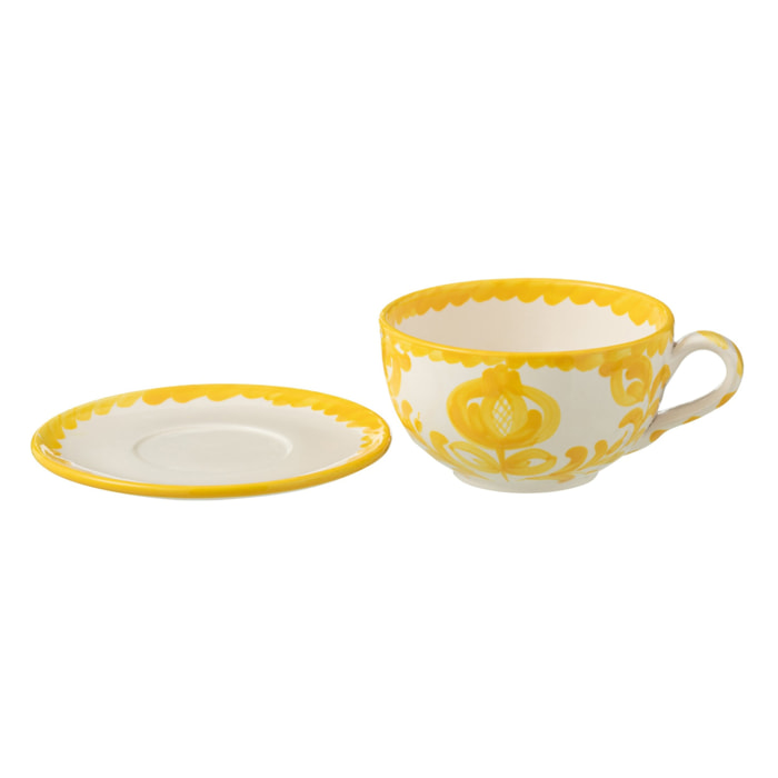 J-Line tasse + sous-tasse Granada - céramique - blanc/jaune