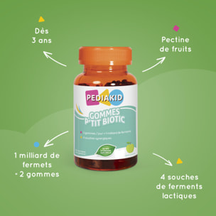PEDIAKID - Gommes P'tit Biotic - Formule Naturelle au Délicieux Arôme de Pomme - Contribue à Enrichir la Flore Intestinale - Soutient les Défenses de l'Organisme - Lot de 3 piluliers