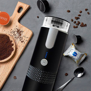 Macchina per caffè a capsule portatile con serbatoio da 170 ml, batteria ricaricabile da 1200 mAh e riscaldatore elettrico.
