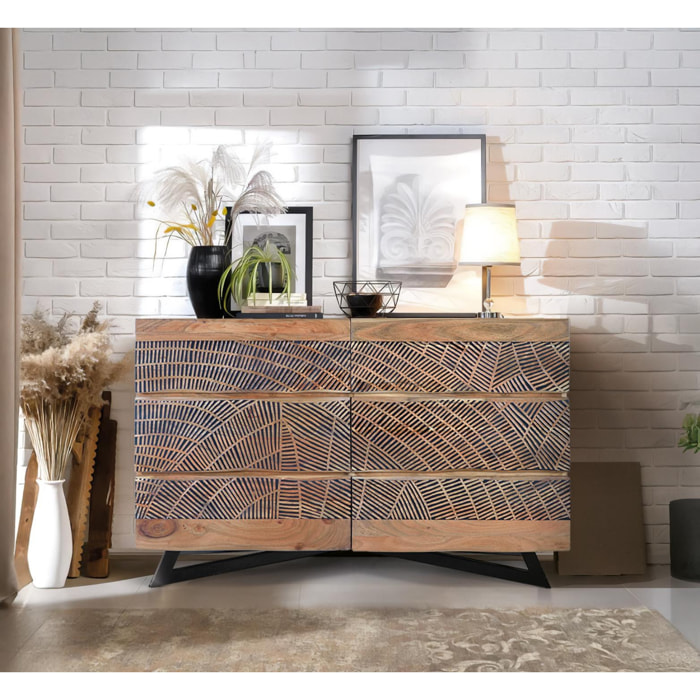 Cómoda de Madera de Acacia 125 Cm Estilo Rústico Moderno