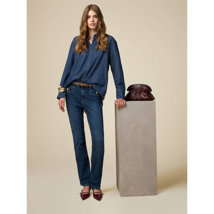 Oltre - Skinny jeans with heraldic buttons - Azul