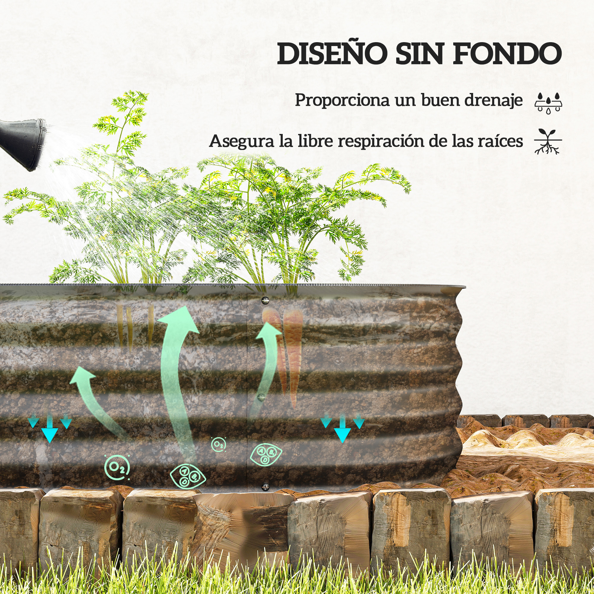 Jardinera Exterior Grande de Acero Galvanizado, Huerto Urbano para Cultivar Plantas, Macetero Exterior con Bordes de Seguridad, Fácil Montaje, Resistente a la Intemperie, 150x62x30 cm, Gris