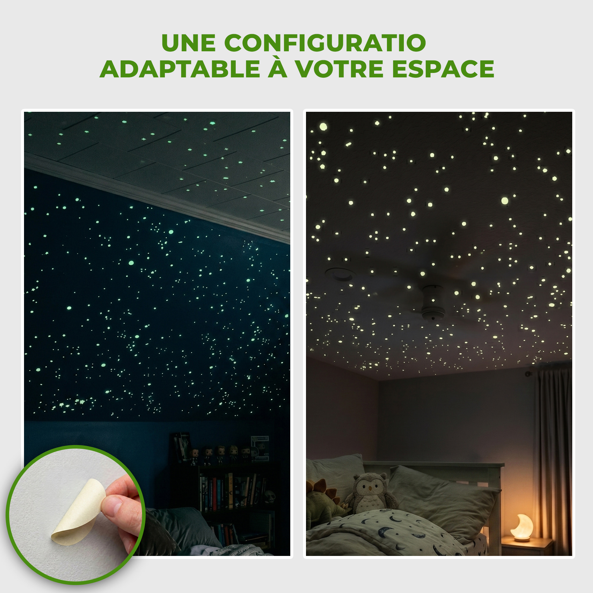 Stickers Muraux décoration adhésifs250 ronds phosphorescent