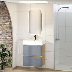 Conjunto de Baño Zel | Mueble Suspendido | 60 cm Azul | Dos Cajones | Lavabo Encastrado | No incluye Espejo | Mueble Montado| Alday