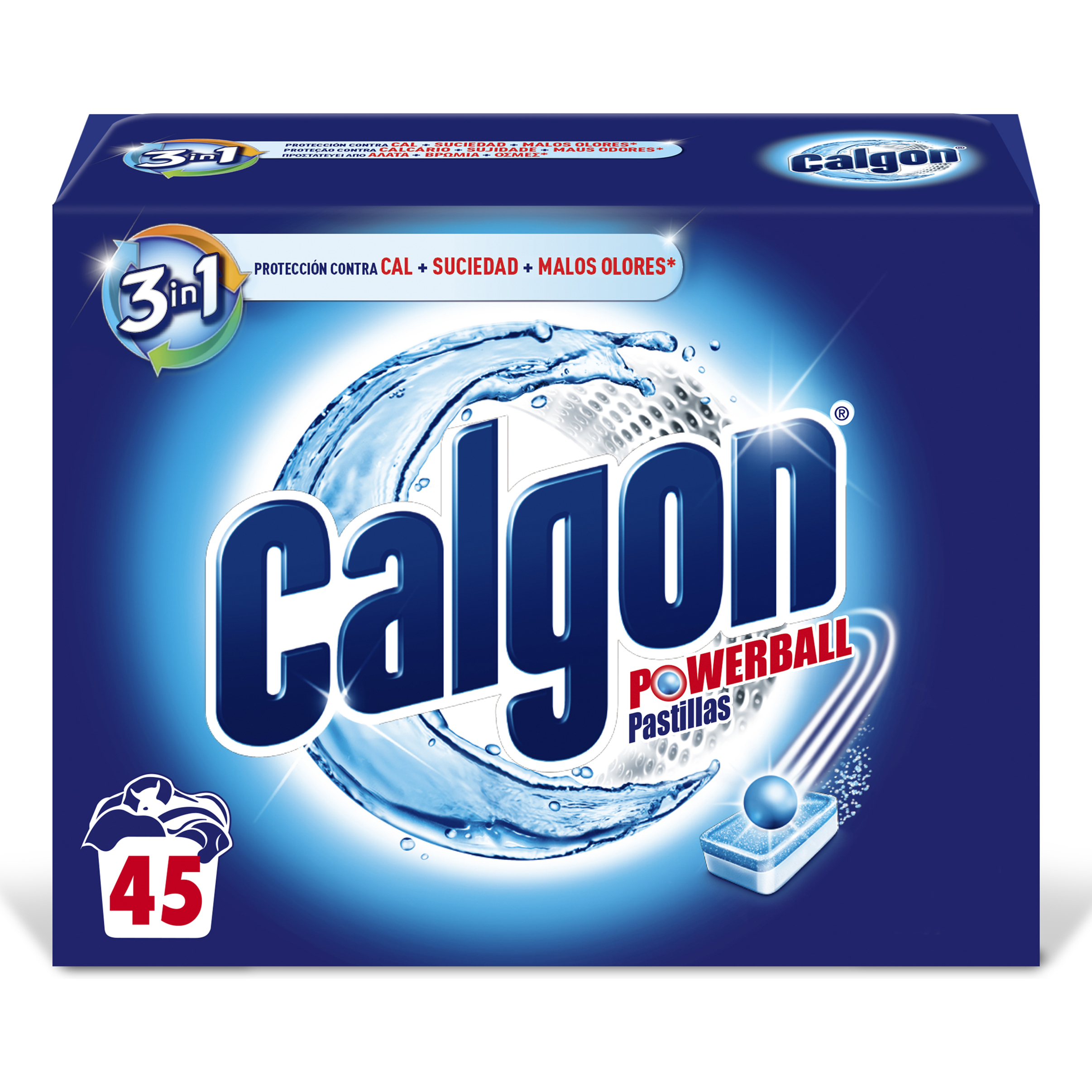 Calgon Powerball Pastillas - Antical para la Lavadora, Elimina Olores y Suciedad - 45 pastillas