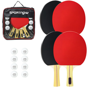 Palas de Ping Pong, Juego de Tenis de Mesa Portátil, con 4 Raquetas de Ping Pong, 8 Pelotas y Estuche de Transporte, para Principiantes, Expertos, Interior y Exterior Rojo