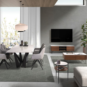 Mesita auxiliar – Nogal, mármol blanco y metal negro