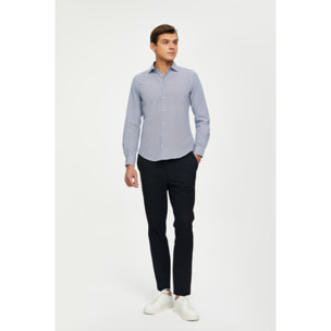Camicia Uomo 1 Bottone Francese Slim Cotone Poliestere Stampato Blu\Bianco