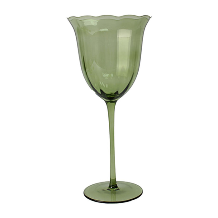 Lot de 4 verres à pieds en verre en forme de fleur 36cl verts EDEN