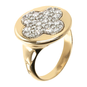 Anello Cocktail Golden con Quadrifoglio Pavé in Cubic Zirconia