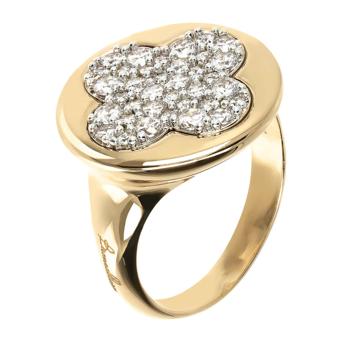 Anello Cocktail Golden con Quadrifoglio Pavé in Cubic Zirconia