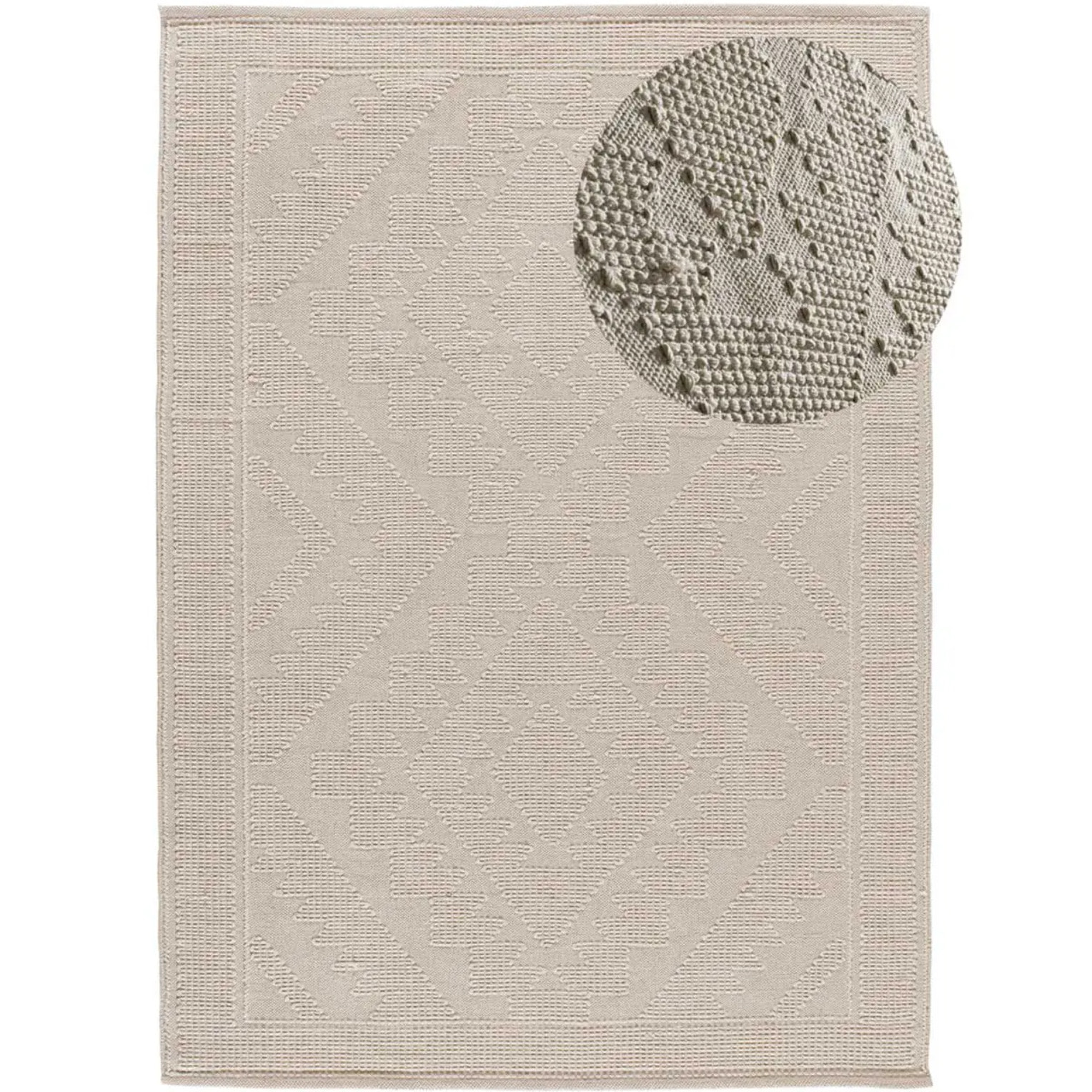 PAMUK Alfombra étnica algodón reciclado con relieve en crema, varias medidas disponibles
