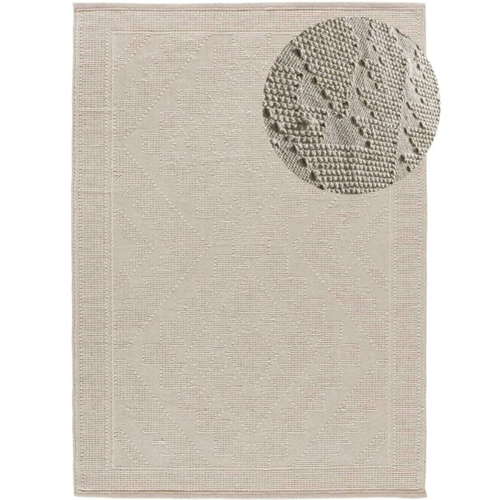 PAMUK Alfombra étnica algodón reciclado con relieve en crema, varias medidas disponibles