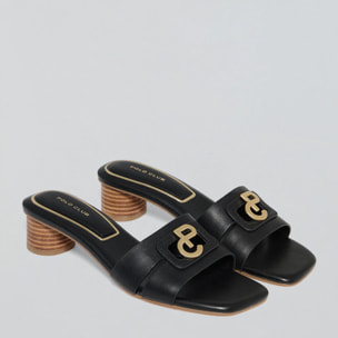 Mules con tacco alto Giorgia nere con dettagli metallici