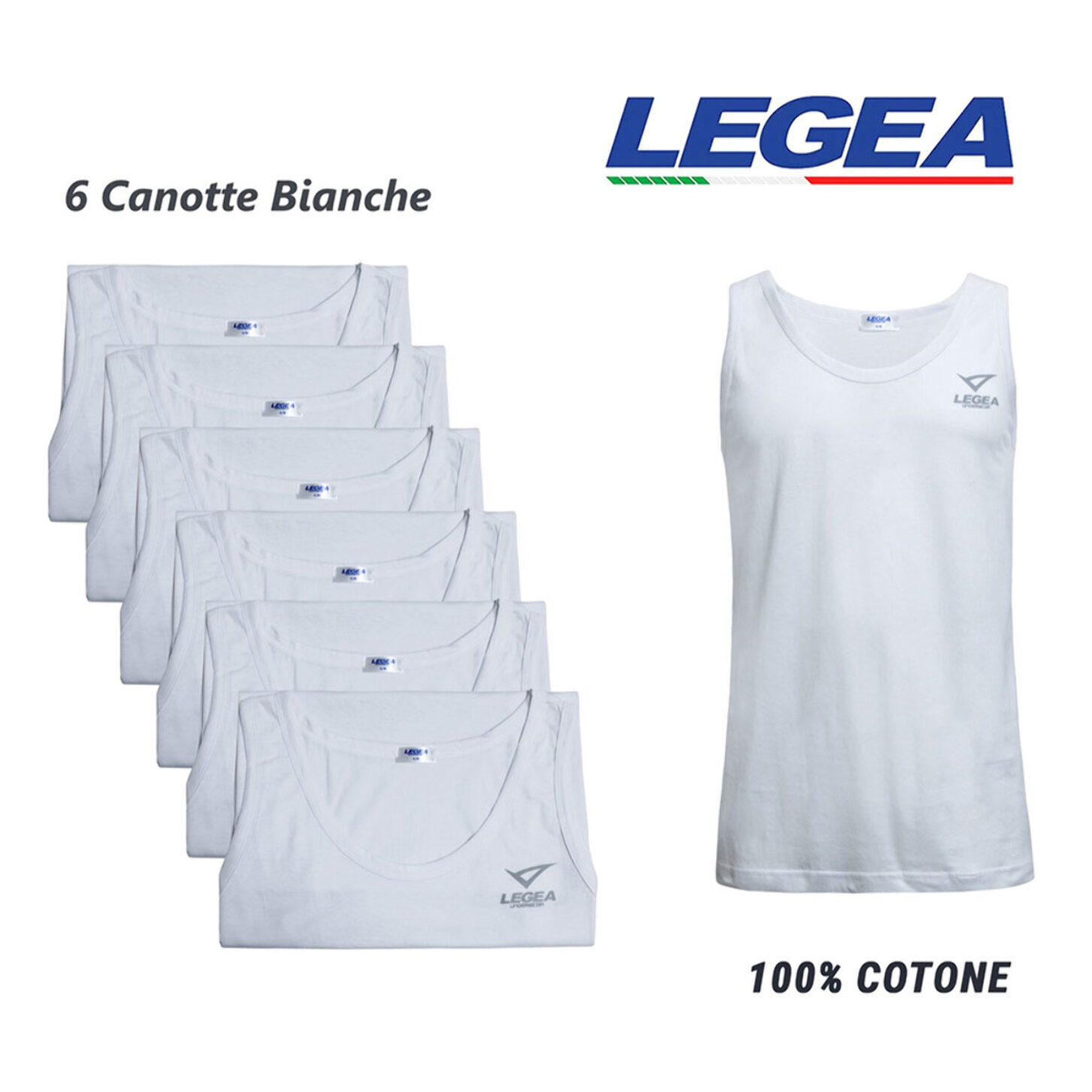 6 Canotte Uomo LEGEA Art. 830 Bianco