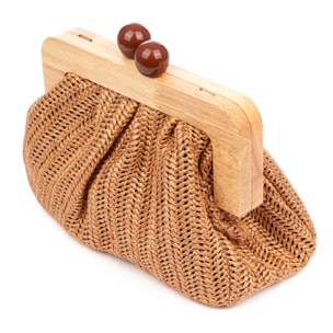 BeneLario Bolso bandolera Mujer. Tela con detalles de madera natural y piel sintética.