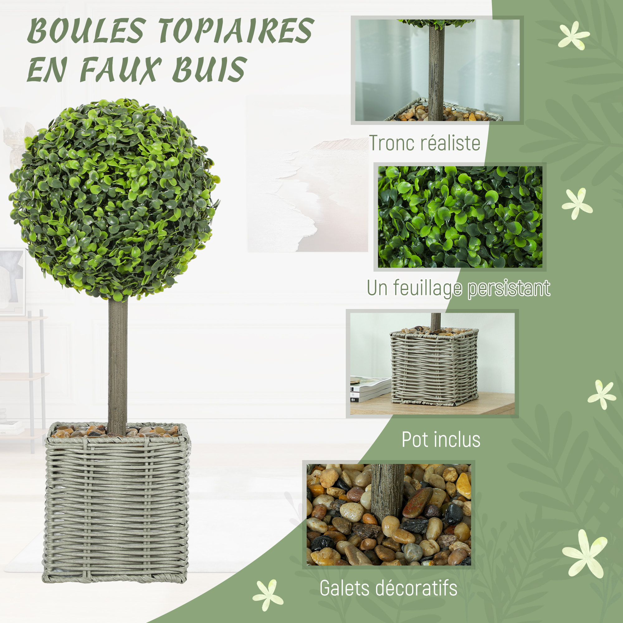 Lot de 2 plantes artificielles 50H cm en plastique vert