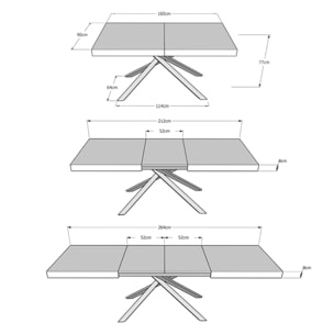 Table extensible 80x160/244 cm Karida taupe pieds blanc