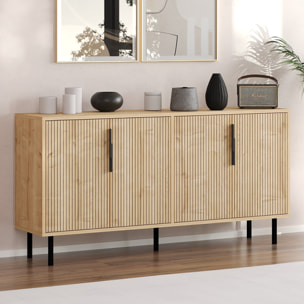 ATLAS Buffet cannelé 4 portes aspect bois 150x75cm