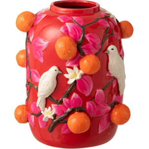 J-Line Vase Oiseau/Oranges - céramique - rose/orange - small