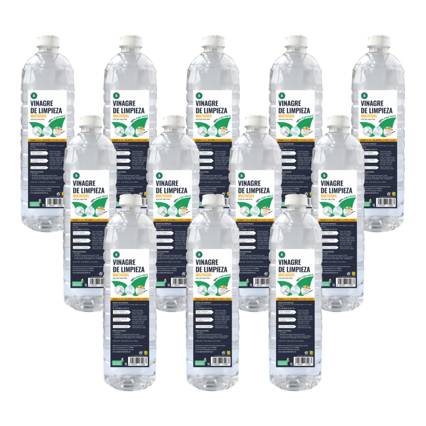 PLANETA HUERTO | Pack 12 x Vinagre Blanco de Limpieza 1L – Vinagre Natural para Limpieza Multiusos, Ideal para Cal, Cristales y Metales