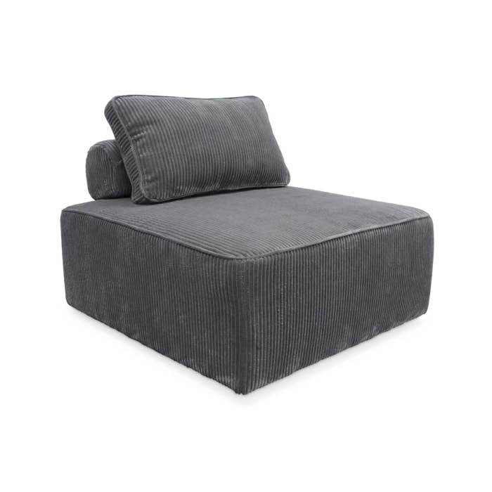 Chauffeuse  pour canapé modulable velours côtelé gris avec un coussin