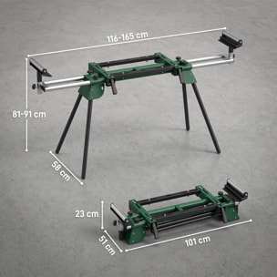 Soporte de Sierra Ingletadora Plegable, Universal con 2 Rodillos de Apoyo, Banco de Trabajo Extensible con Altura y Ancho Ajustable, Estructura Metálica Reforzada, Sistema Fijación Carga 200 kg