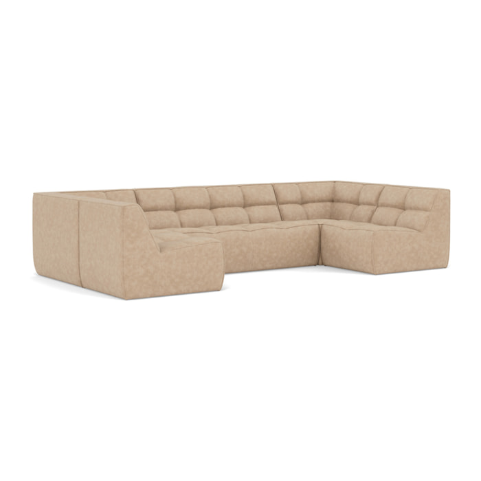 Alya - canapé modulable panoramique 7 places en simili - Beige