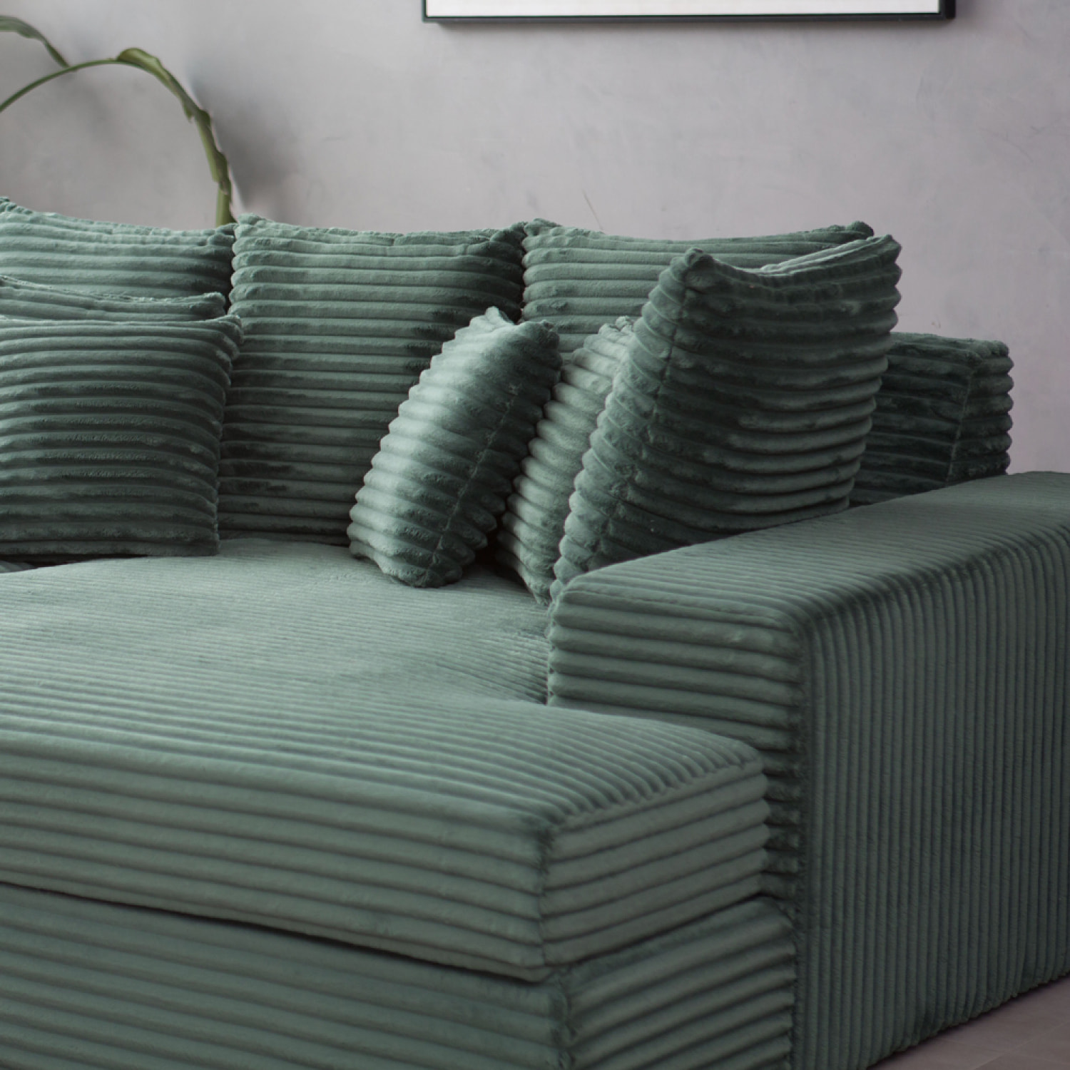 KENDARI Canapé 4 places assise profonde en velours côtelé vert