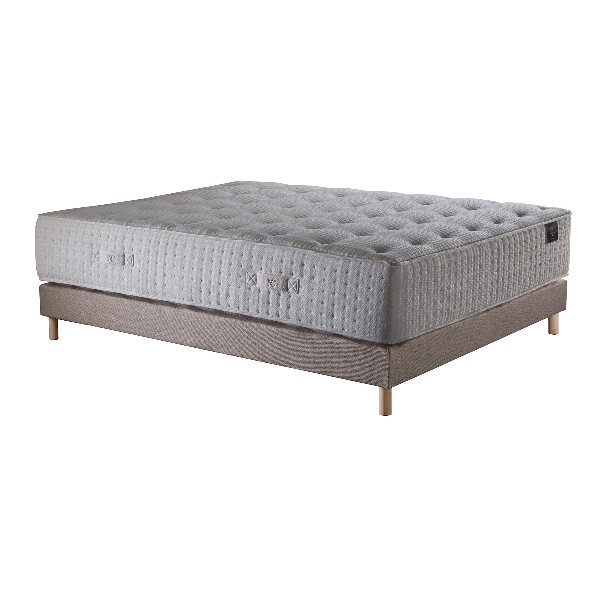 Ensemble Hélios - Matelas ressorts ensachés Mémoire de forme Latex - Sommier Rose Poudré