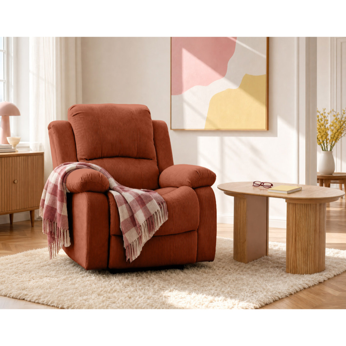 Armand - fauteuil relax électrique en velours côtelé - Terracotta