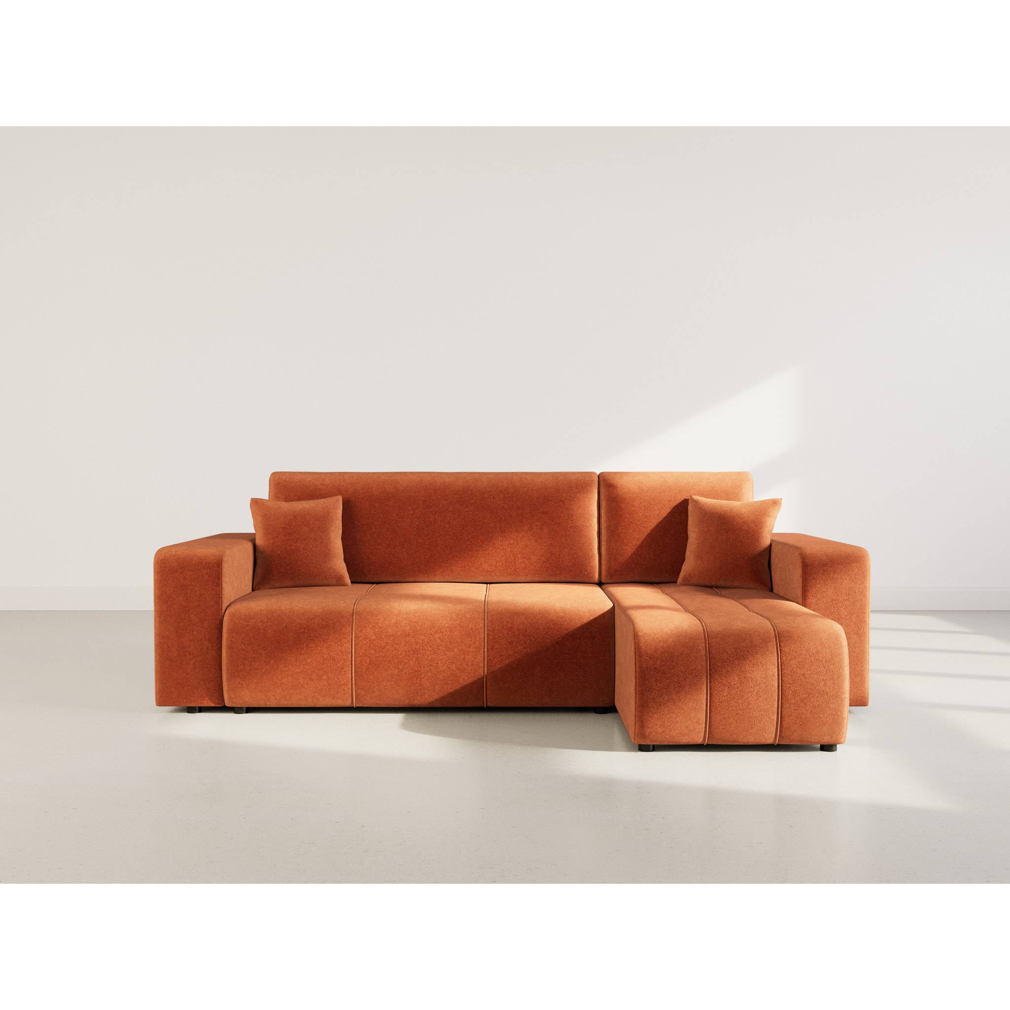 Nicole - canapé d'angle réversible 4 places convertible avec coffre en tissu - Rouille