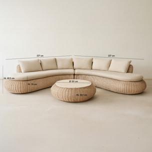 Salon de jardin en résine tréssée effet rotin tressé beige 7 places MAJORELLE