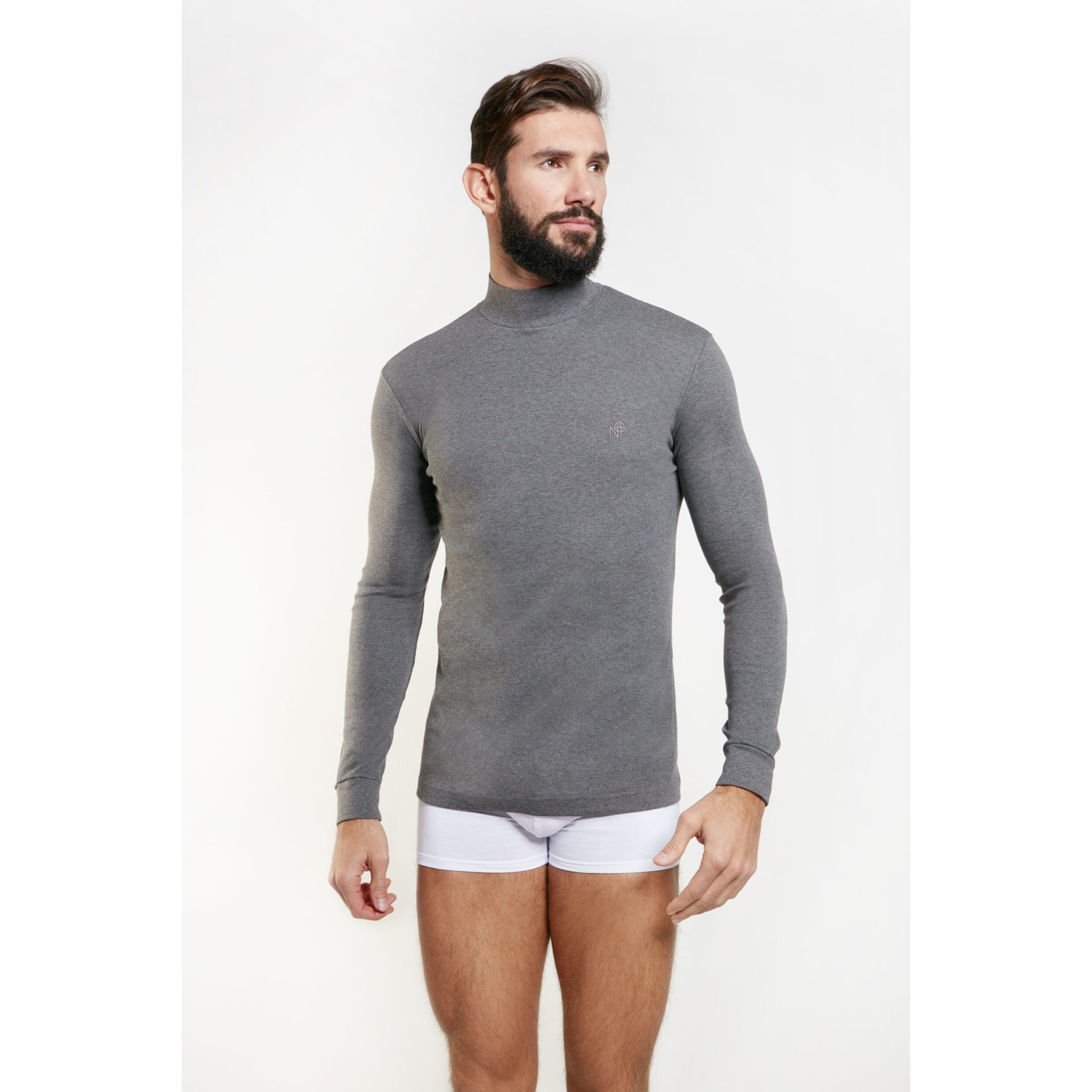 2 Maglie lupetto Uomo Caldo Cotone Nottingham, Art. NOTLPUDI Grigio Melange