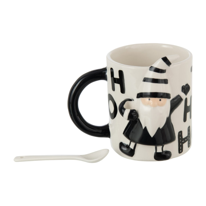 J-Line tasse + cuillière Père Noël Dolomite - céramique - blanc/noir