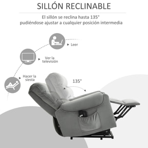 Sillón de Masaje Relax Sillón Levantapersonas con Reclinación Eléctrica hasta 135° Control Remoto y 8 Zonas de Masaje Tapizado en Terciopelo y Acolchado 79x97x103 cm Gris