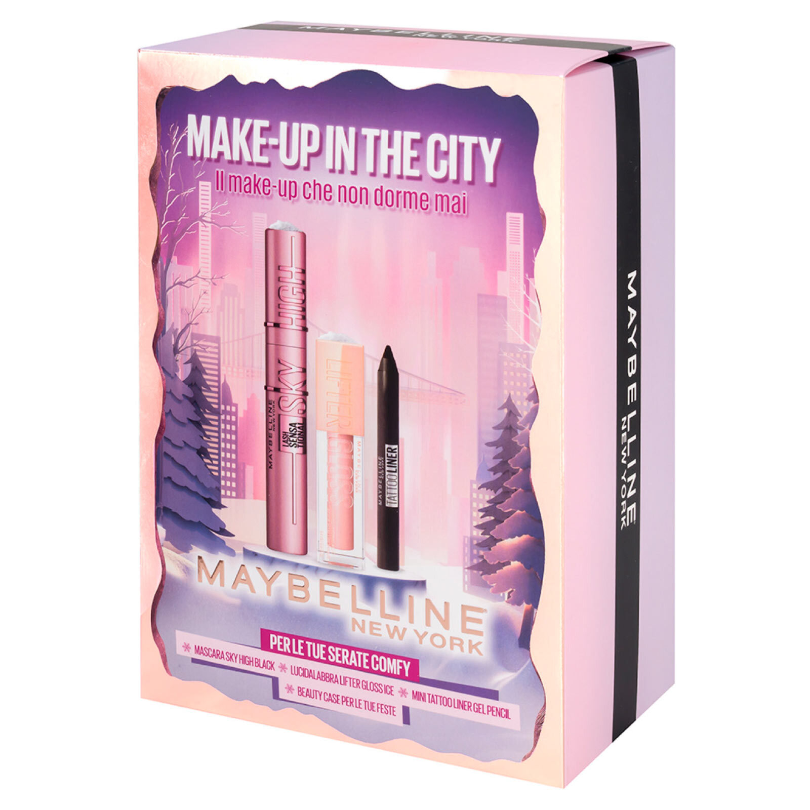 Confezione Regalo Natale Make Up in The City con Mascara Sky High + Lifter Gloss Ice 002 + Matita + Beauty Case