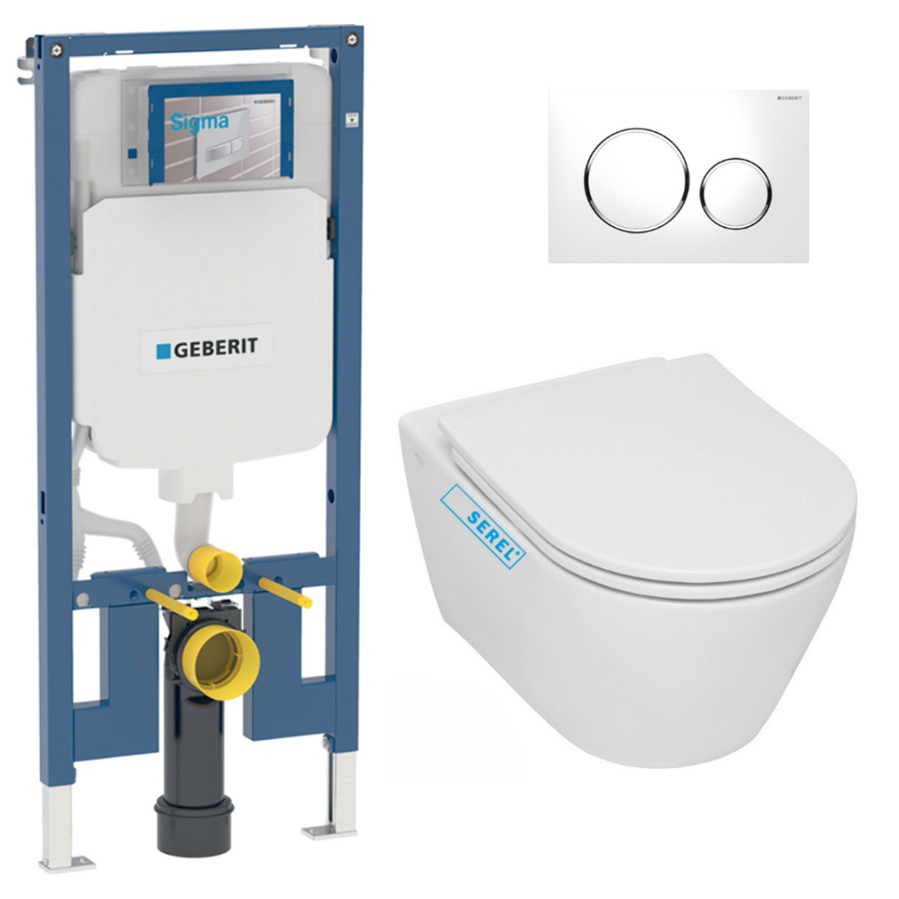 Pack WC Bati-support extra-plat UP720 + WC sans bride Serel sans bride + Abattant softclose + Plaque blanche
