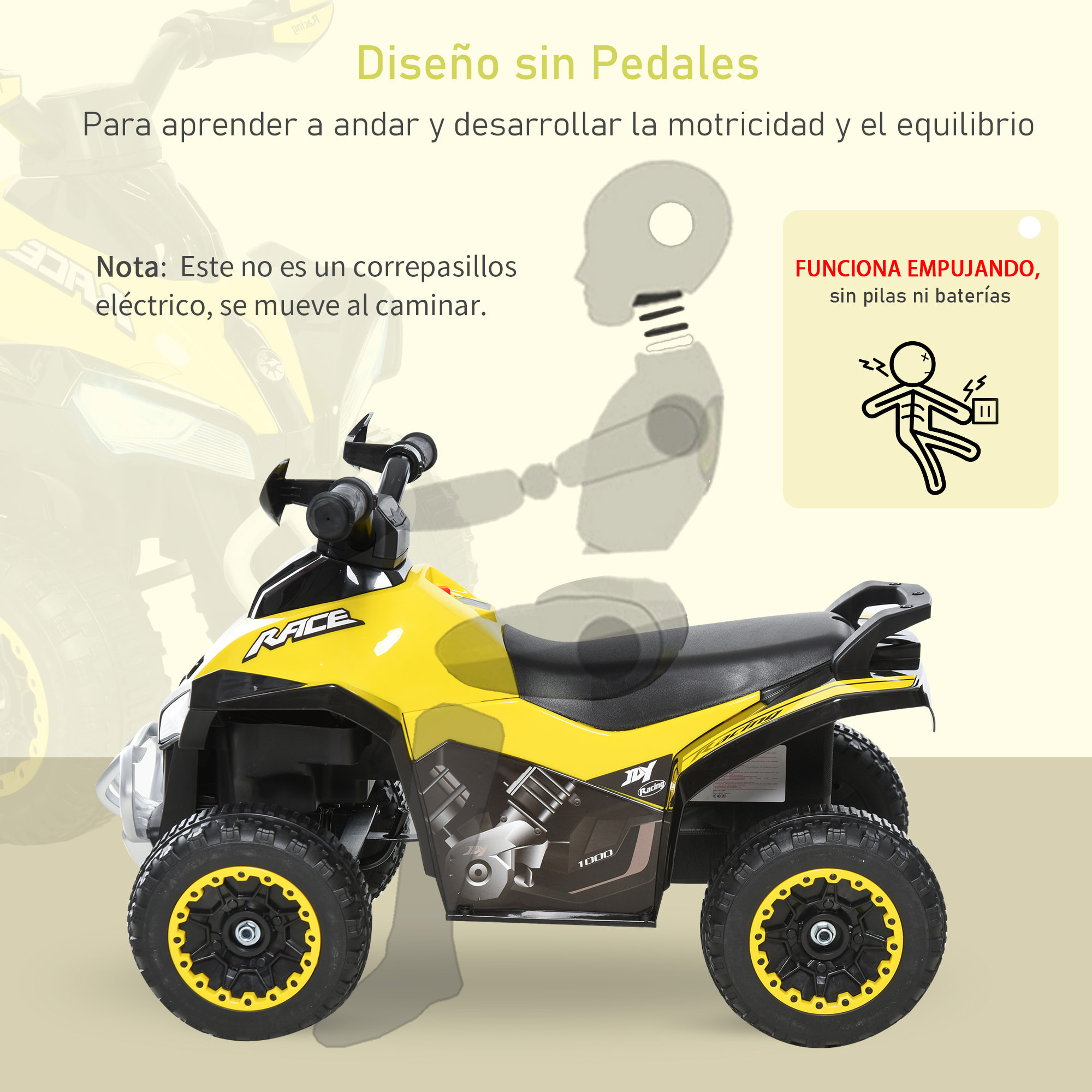 Quad Correpasillos para Niños con Luces y Música Amarillo