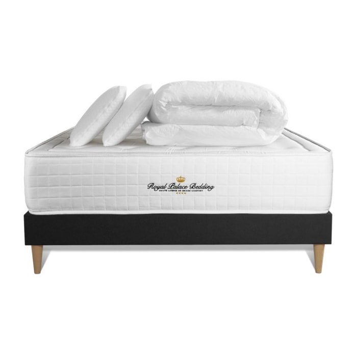 Pack matelas à mémoire de forme maxi épaisseur Buckingham + sommier KIT noir + 2 oreillers de mémoire de forme + 1 couette 250 g + Sommier tapissier en kit cm d'épaisseur - Matelas à Mémoire de forme de 30cm d'épaisseur