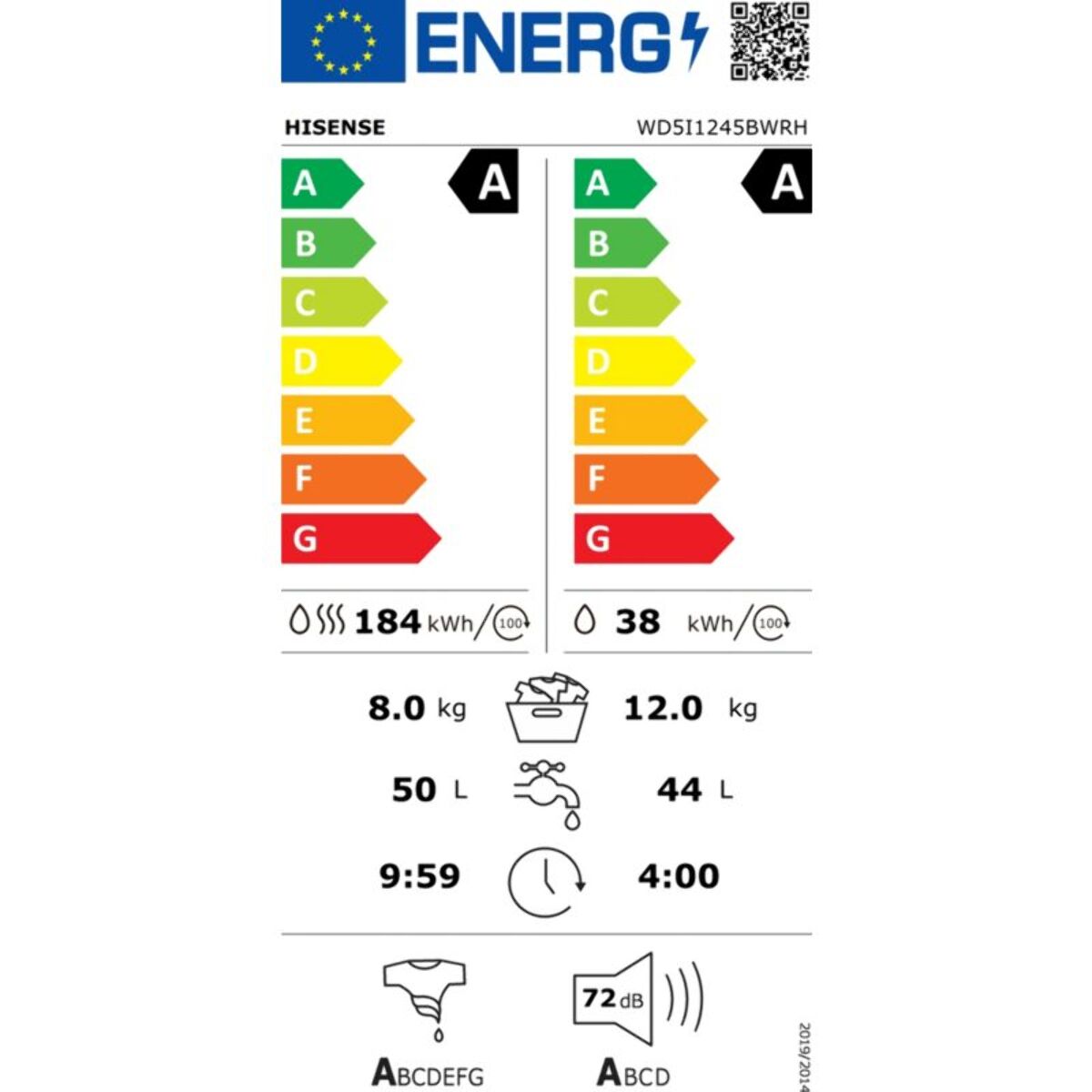 Lave linge séchant hublot HISENSE WD5I1245BWRH