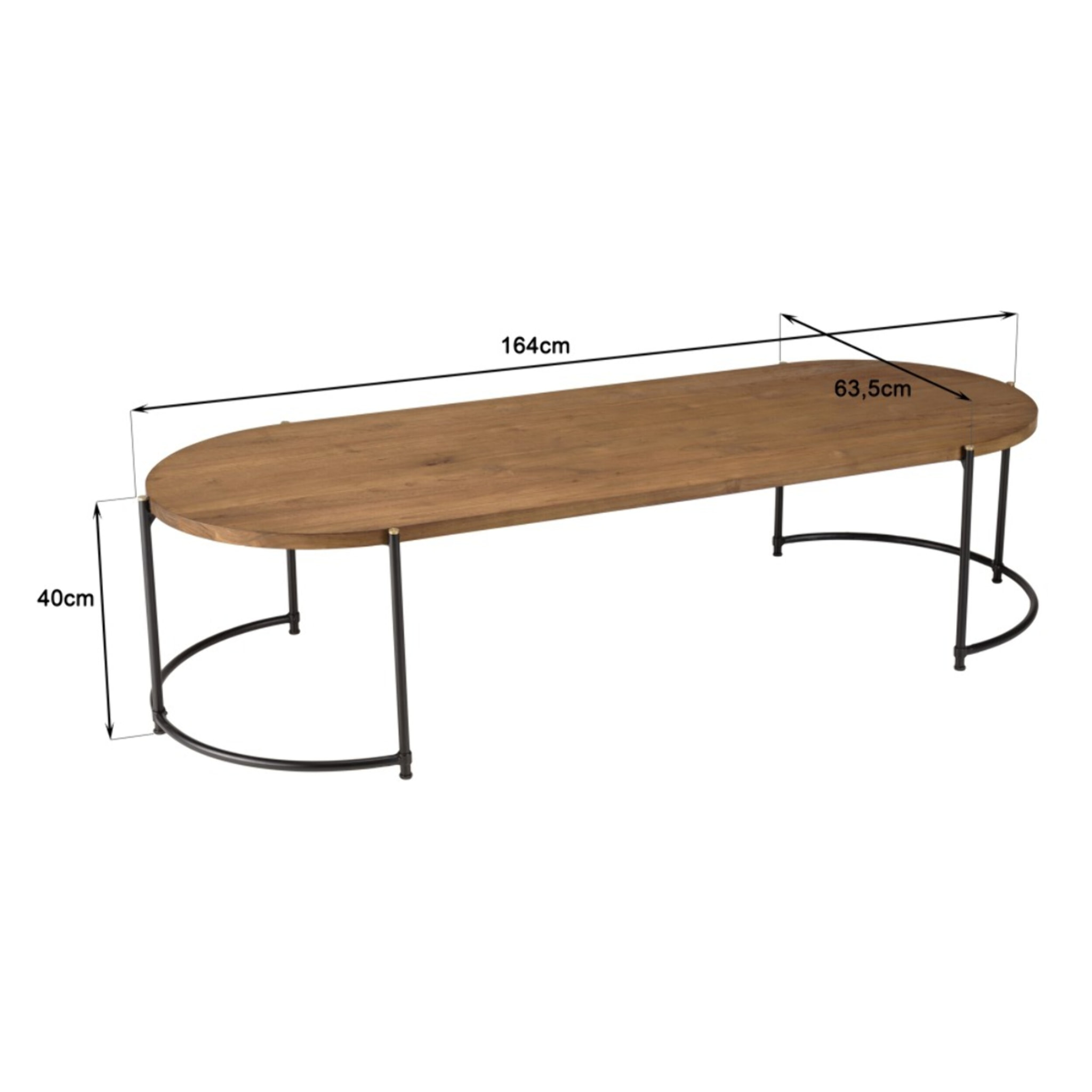 SIXTINE - Table basse ovale 163x63cm plateau en bois de teck recyclé