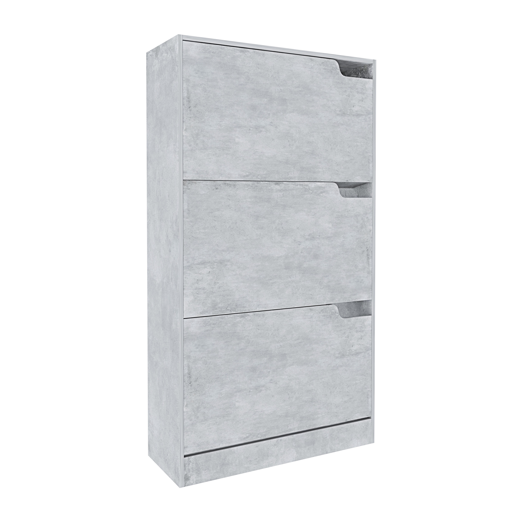 Scarpiera Portascarpe 3 Ante In Legno MDF Salvaspazio A Ribalta Maniglie A Scomparsa Per Ingresso Soggiorno Casa Camera 115x24x63 Cm Grigio Cemento