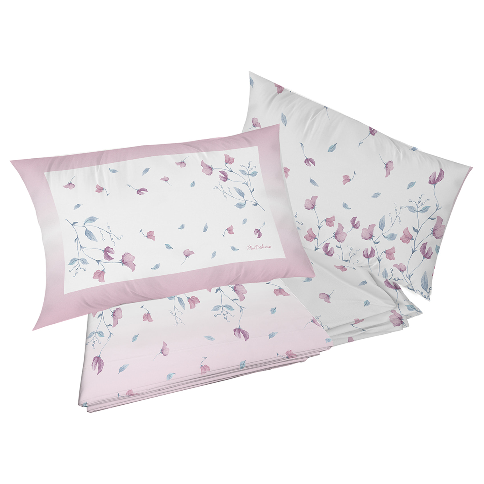Completo letto pea flower rosa 100% cotone